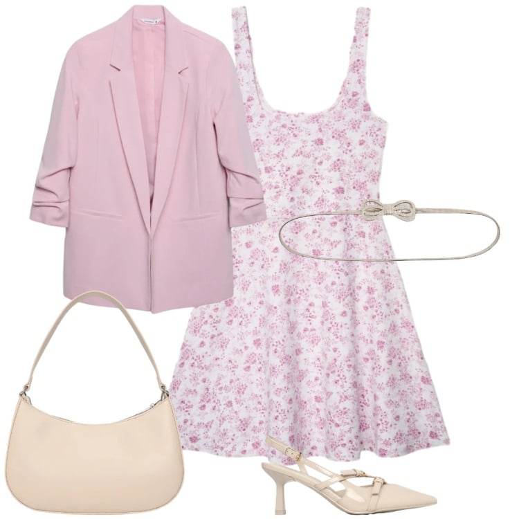 Outfit donna - Cerimonia in primavera. Stile Romantica per Cerimonia. Abbinamento con blazer, cinture, décolleté, borse a tracolla, vestiti corti.