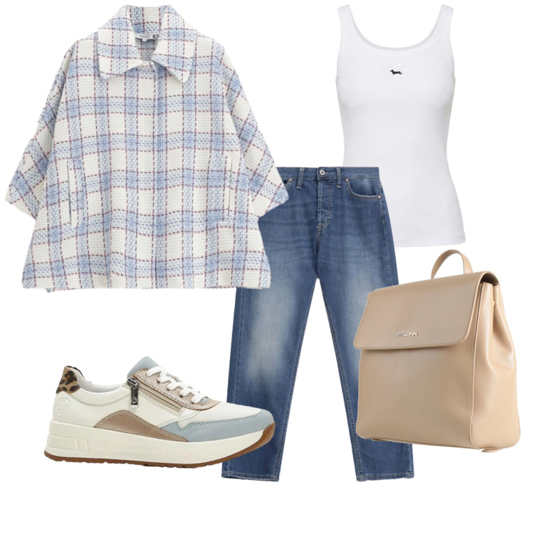 Outfit donna - Buongiorno. Stile Casual per Tutti i giorni. Abbinamento con zaini, sneakers, canottiere, jeans dritti, cappotti.