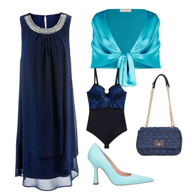 Outfit donna - Total look #2371276. Stile Chic per Cerimonia. Abbinamento con décolleté, vestiti, body, stole, borse a spalla.