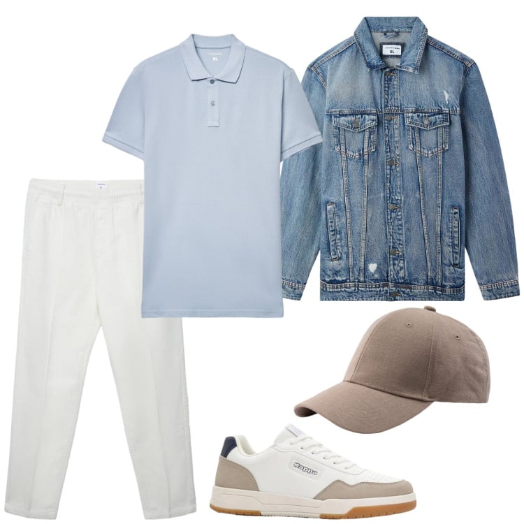 Outfit uomo - Finalmente il sole. Stile Casual per Tutti i giorni. Abbinamento con sneakers, giacche, cappelli con visiera, pantaloni, polo.