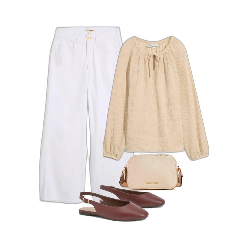 Outfit femme - Tunique nude. Style Minimal pour Tous les jours. Assortir avec jeans, tuniques, sacs en bandoulière, ballerines.