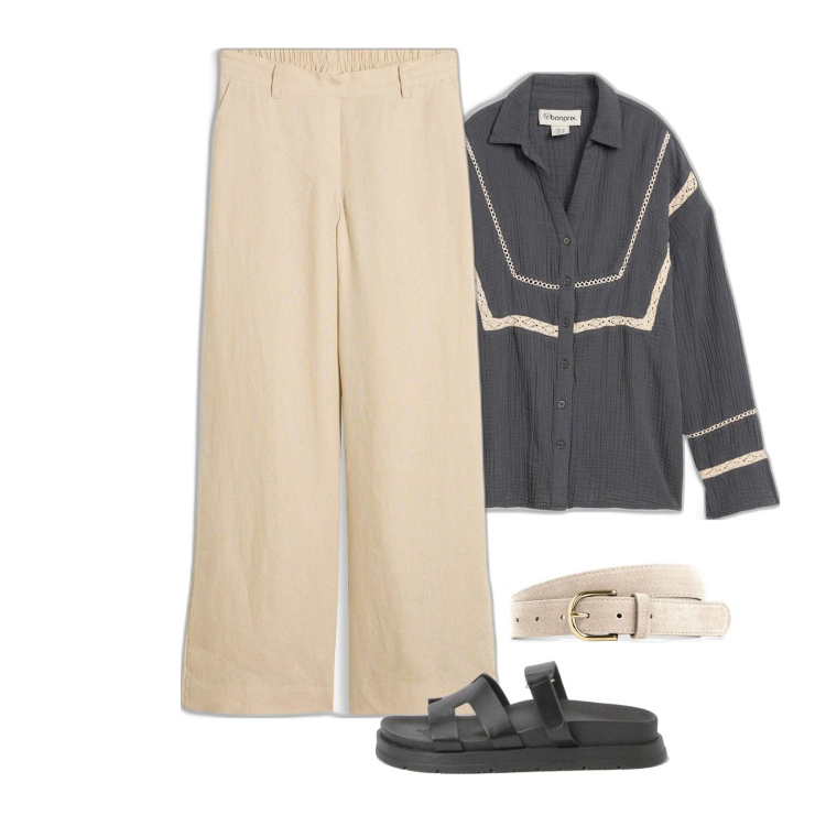Outfit femme - Tunique noire. Style Boho pour Tous les jours. Assortir avec tuniques, pantalon large en bas, ceintures, pantoufles.