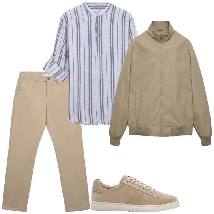 Outfit uomo - Mix and match. Stile Casual per Tutti i giorni. Abbinamento con sneakers, camicie, pantaloni chino, bomber.