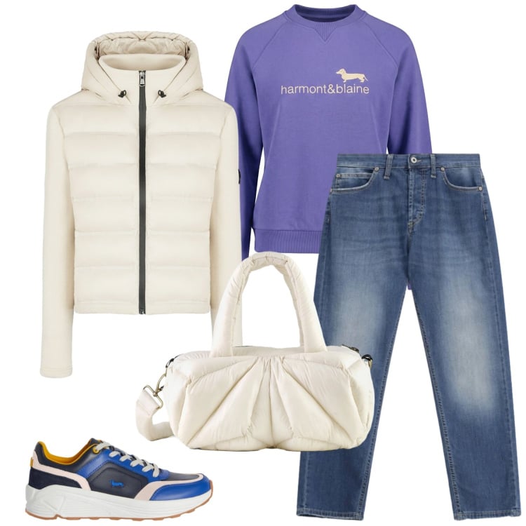 Outfit donna - Total look #2371334. Stile Casual per Tutti i giorni. Abbinamento con felpe, sneakers, jeans dritti, piumini, borse a mano.