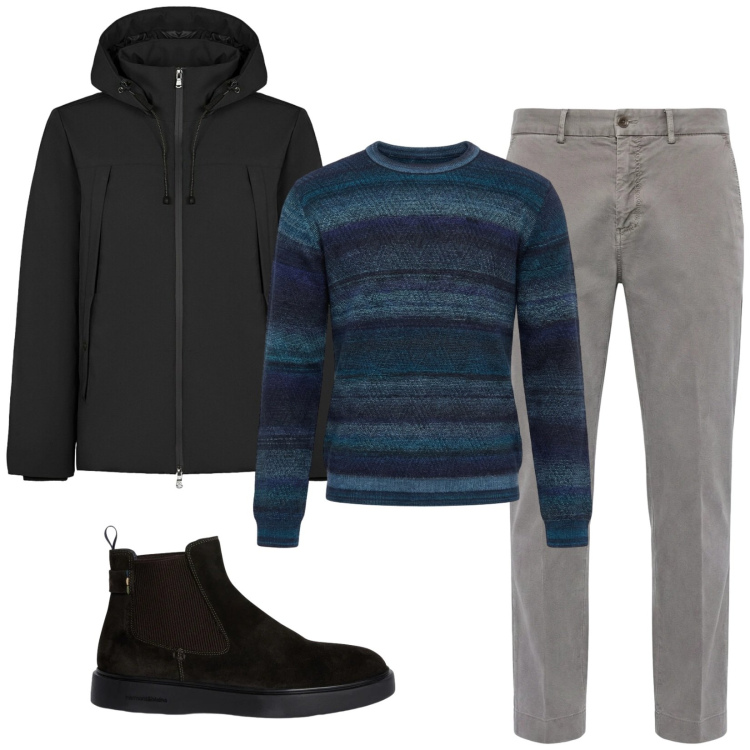 Outfit uomo - Total look #2371340. Stile Urban per Tutti i giorni. Abbinamento con pantaloni chino, stivali e stivaletti, pullovers, giacche.