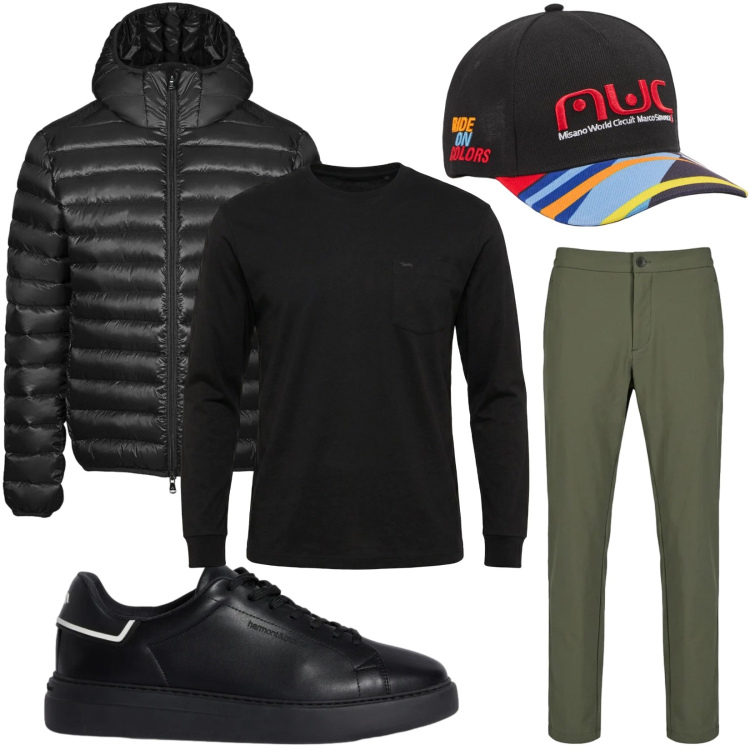 Outfit uomo - Total look #2371341. Stile Trendy per Tutti i giorni. Abbinamento con t-shirt, sneakers, bomber, pantaloni, cappelli.