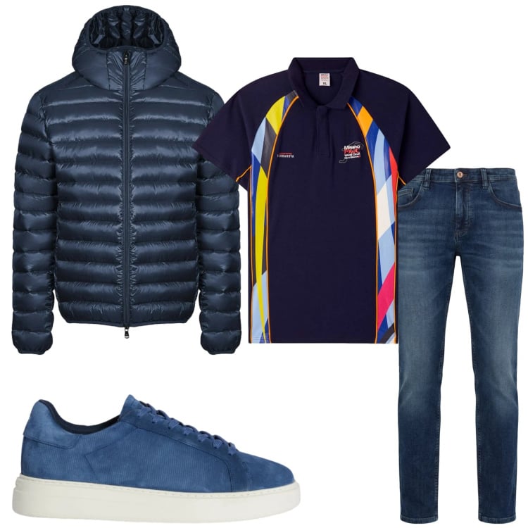 Outfit uomo - Total look #2371342. Stile Trendy per Tutti i giorni. Abbinamento con sneakers, jeans, bomber, polo.