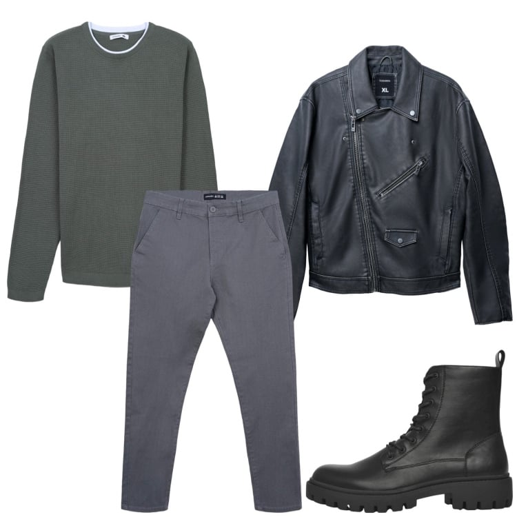 Outfit uomo - Total look #2371343. Stile Casual per Tutti i giorni. Abbinamento con anfibi, pantaloni chino, giacche, maglieria.