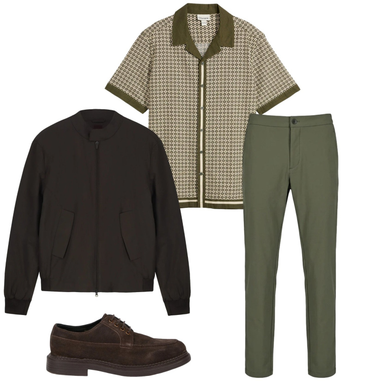 Outfit uomo - Total look #2371358. Stile Business/Elegante per Ufficio. Abbinamento con camicie a manica corta, pantaloni, scarpe stringate, bomber.