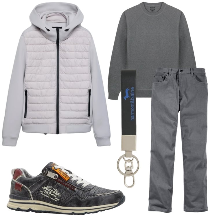 Outfit uomo - Total look #2371365. Stile Trendy per Tutti i giorni. Abbinamento con pantaloni, sneakers, portachiavi, giacche, maglieria.