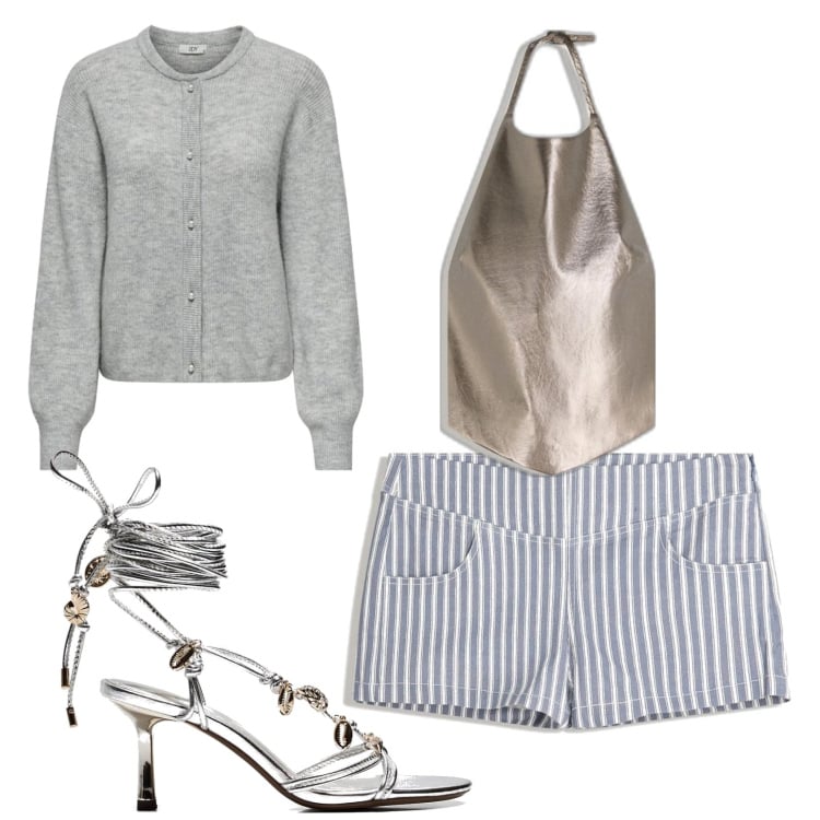 Outfit mujer - Sexy #224. Estilo Sexy para Noche/Fiesta elegante. Combinación con shorts, sandalias de tacón, blazers, top.