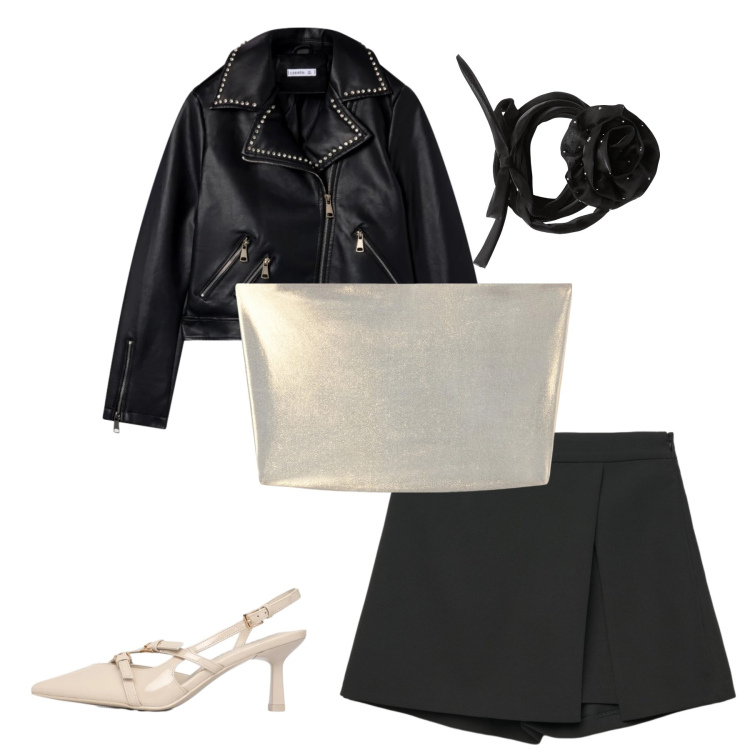 Outfit donna - Luccichio oro. Stile Glamour per Serata fuori. Abbinamento con gonne, giacche, collane, top, décolleté.