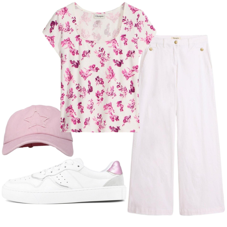 Outfit donna - Total look #2371401. Stile Basic per Tutti i giorni. Abbinamento con pantaloni, t-shirt, cappelli con visiera, sneakers.