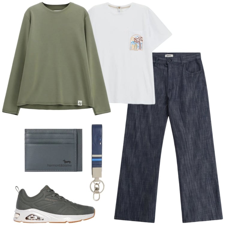 Outfit uomo - Imperial - The New Crew SS 2026. Stile Urban per Tutti i giorni. Abbinamento con portachiavi, portafogli, jeans, t-shirt, felpe, sneakers.