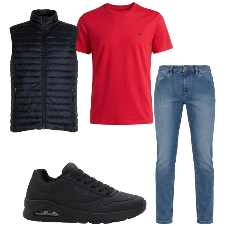 Outfit uomo - Total look #2371418. Stile Trendy per Tutti i giorni. Abbinamento con sneakers, t-shirt, jeans, piumini.