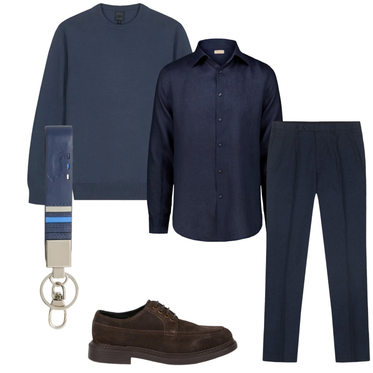 Outfit uomo - Total look #2371421. Stile Business/Elegante per Ufficio. Abbinamento con portachiavi, scarpe stringate, camicie, maglieria, pantaloni.