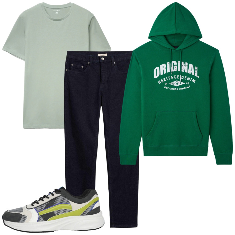 Outfit uomo - Urban style. Stile Casual per Tutti i giorni. Abbinamento con jeans, sneakers, t-shirt, felpe con cappuccio.