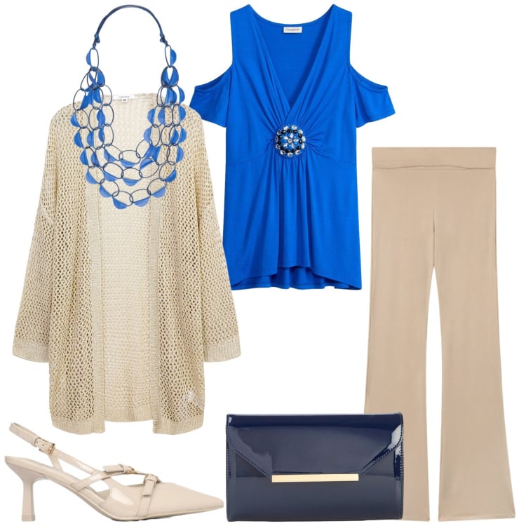 Outfit donna - Total look #2371434. Stile Chic per Serata fuori. Abbinamento con top, pochette, collane, décolleté, kimono, leggings.