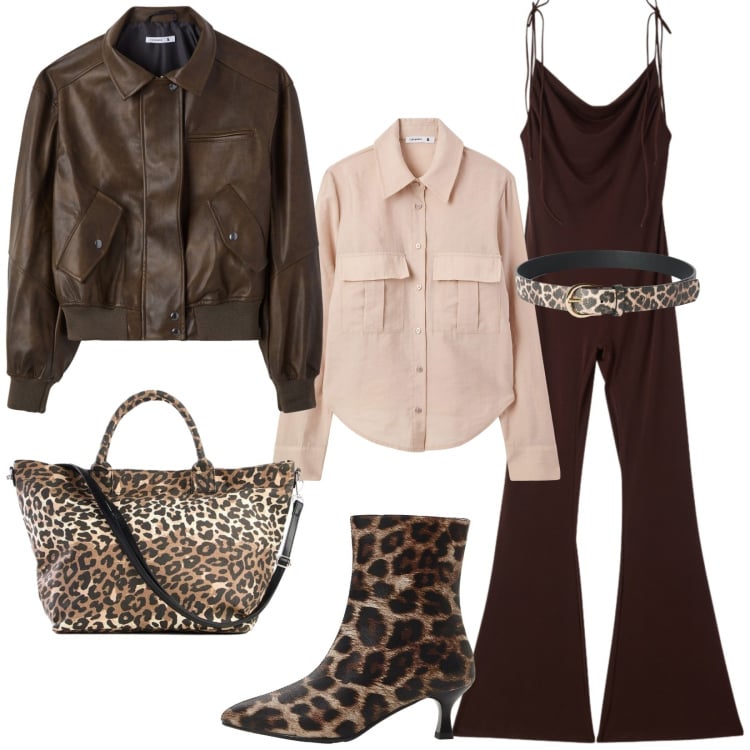 Outfit donna - Total look #2371440. Stile Glamour per Serata fuori. Abbinamento con stivaletti, shopping bag, camicie, cinture, giacche, tute.