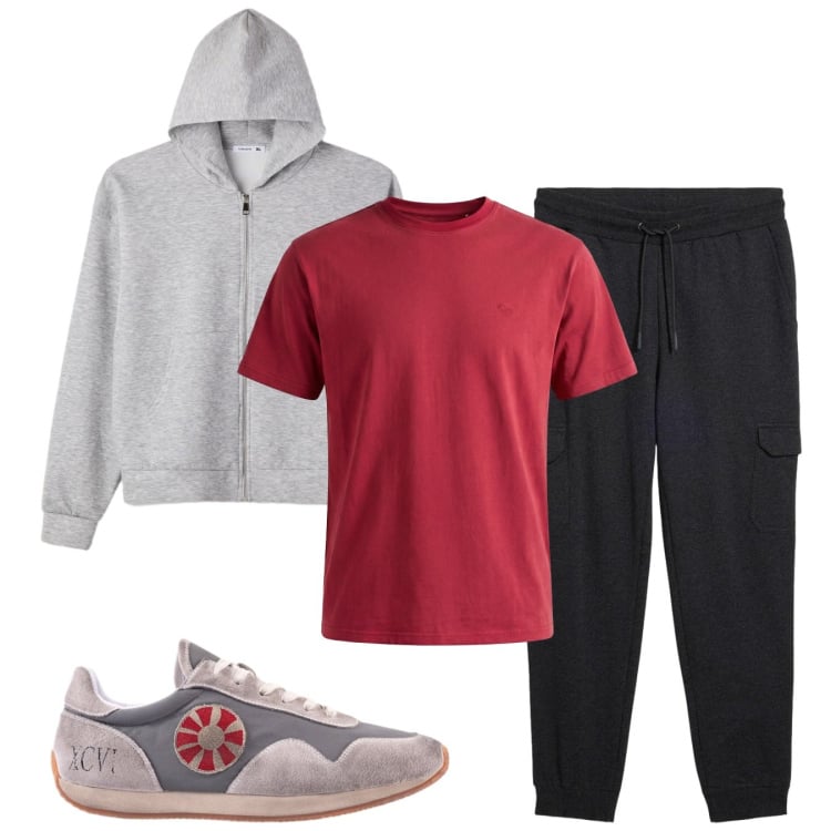 Outfit uomo - In palestra. Stile Casual per Tutti i giorni. Abbinamento con pantaloni sportivi, felpe con cappuccio, t-shirt, sneakers.