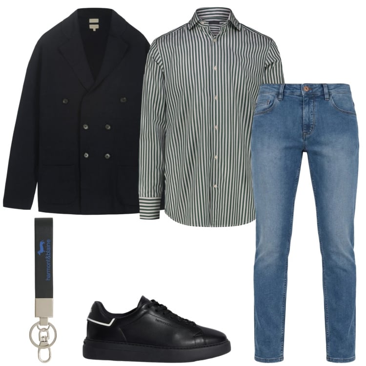 Outfit uomo - Total look #2371456. Stile Casual per Tutti i giorni. Abbinamento con portachiavi, jeans, sneakers, cardigans, camicie.