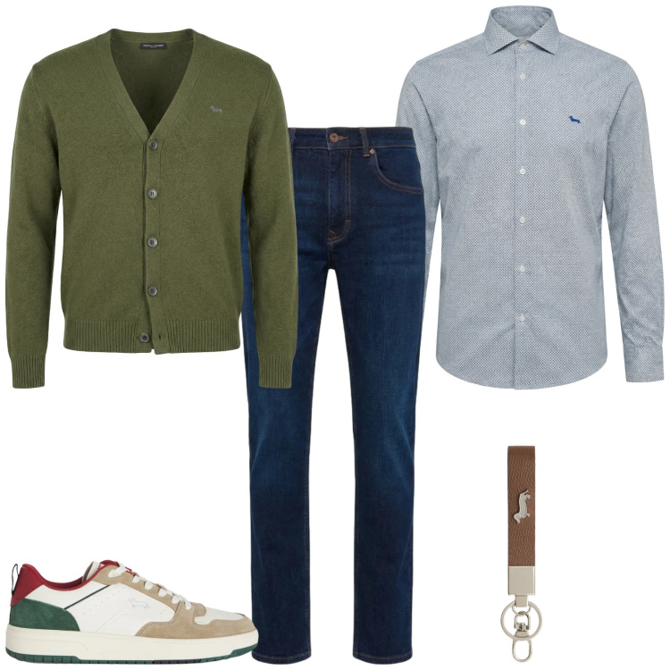 Outfit uomo - Total look #2371461. Stile Casual per Tutti i giorni. Abbinamento con portachiavi, sneakers, camicie, jeans, cardigans.