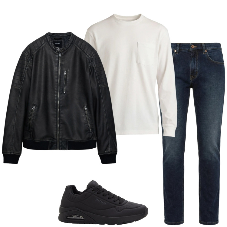 Outfit uomo - Super basico, super classico. Stile Casual per Tutti i giorni. Abbinamento con sneakers, giacche, jeans, t-shirt.