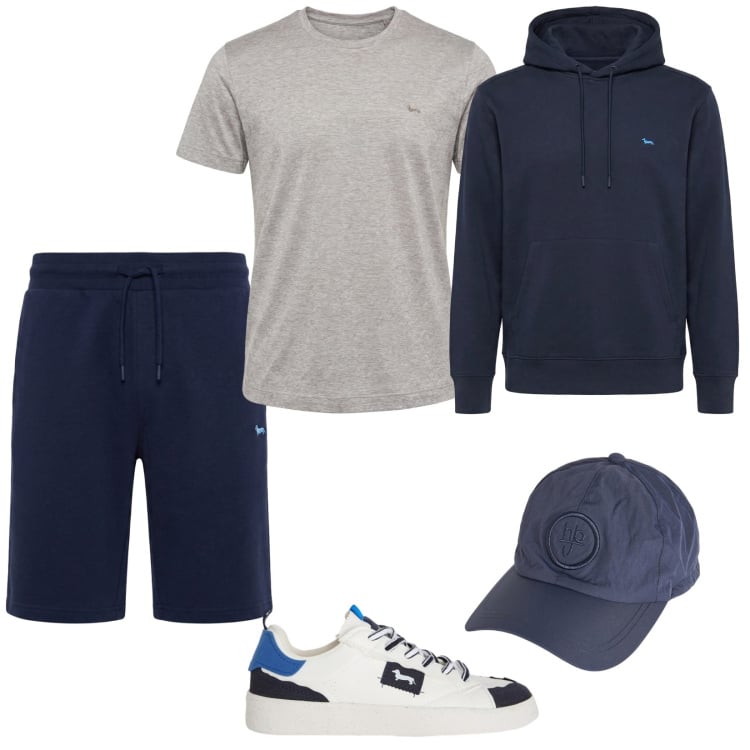 Outfit uomo - Sport con H &B. Stile Casual per Sport. Abbinamento con sneakers, felpe con cappuccio, t-shirt, pantaloni corti, cappelli.