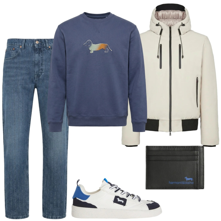 Outfit uomo - Total look #2371469. Stile Casual per Tutti i giorni. Abbinamento con sneakers, portafogli, jeans, felpe, giacche.