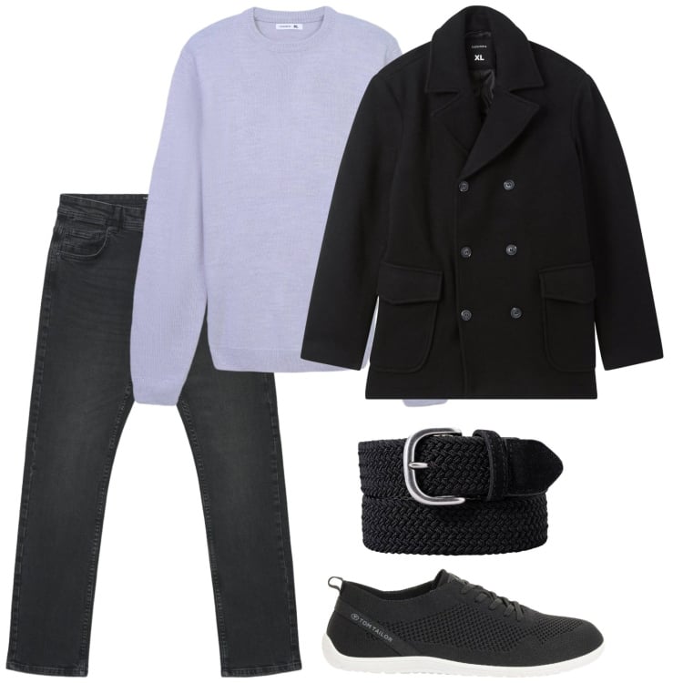 Outfit uomo - Total look #2371478. Stile Casual per Tutti i giorni. Abbinamento con sneakers, maglieria, caban, jeans, cinture.