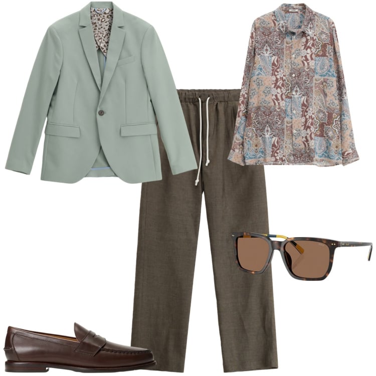 Outfit uomo - Trendy ufficio tempo libero. Stile Trendy per Tutti i giorni. Abbinamento con giacche, pantaloni, camicie, occhiali da sole, scarpe stringate.