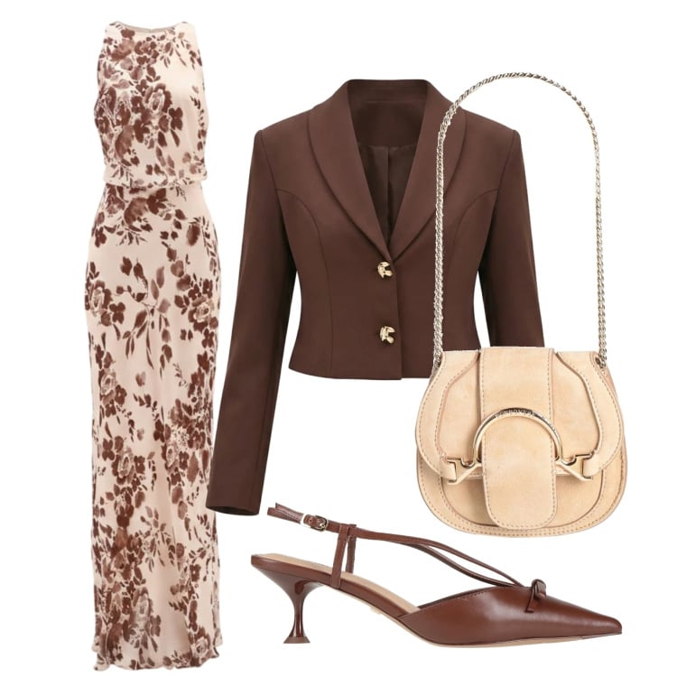 Outfit donna - Matrimonio a maggio. Stile Casual chic per Cerimonia. Abbinamento con marsupi, décolleté, vestiti lunghi, blazer.