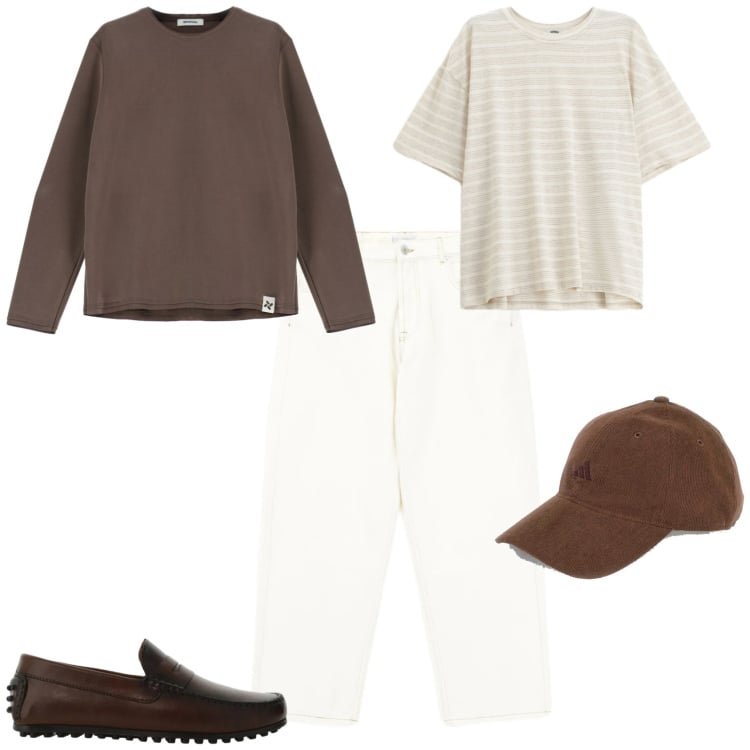 Outfit uomo - Trendy tempo libero. Stile Trendy per Tutti i giorni. Abbinamento con felpe, t-shirt, scarpe stringate, jeans, cappelli con visiera.