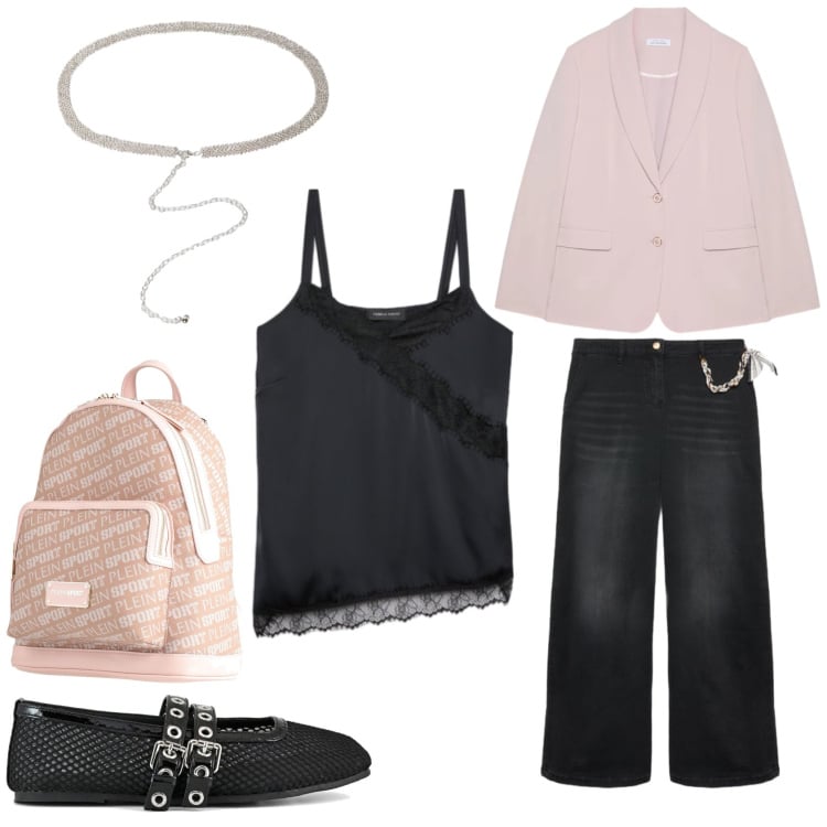 Outfit donna - Basic. Stile Basic per Tutti i giorni. Abbinamento con zaini, canottiere, blazer, jeans, cinture, ballerine.