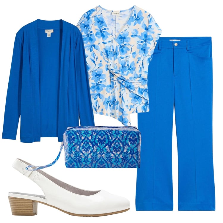 Outfit donna - Total look #2371534. Stile Romantica per Ufficio. Abbinamento con top, pantaloni, décolleté, cardigans, pochette.