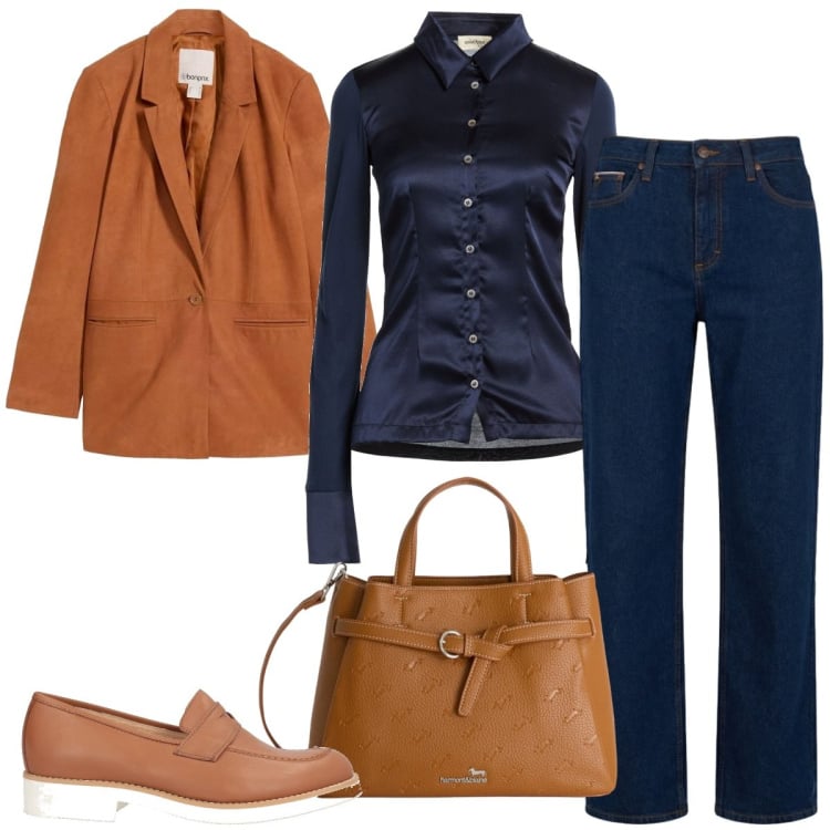 Outfit donna - Total look #2371537. Stile Casual chic per Ufficio. Abbinamento con mocassini, camicie, blazer, borse a mano, jeans.