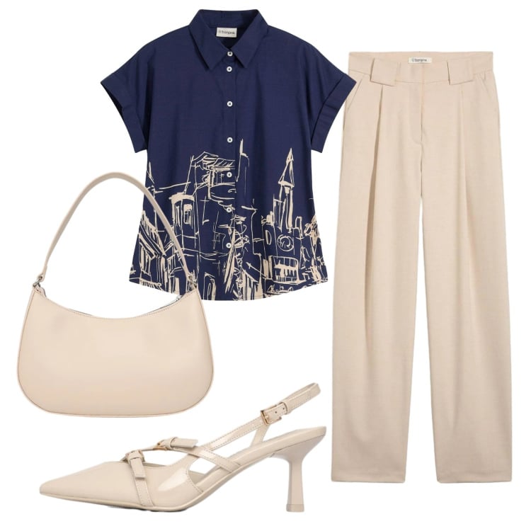 Outfit donna - Total look #2371545. Stile Bon Ton per Ufficio. Abbinamento con camicie a manica corta, pantaloni, décolleté, borse a tracolla.