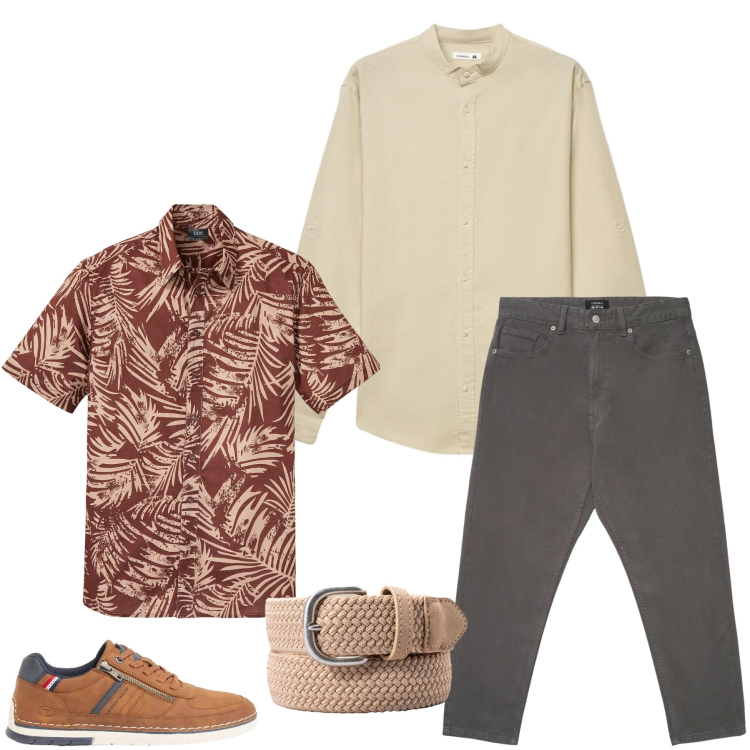 Outfit uomo - Stile Avventuroso e Toni Terrosi. Stile Urban per Tutti i giorni. Abbinamento con camicie a manica corta, sneakers, camicie, pantaloni, cinture.