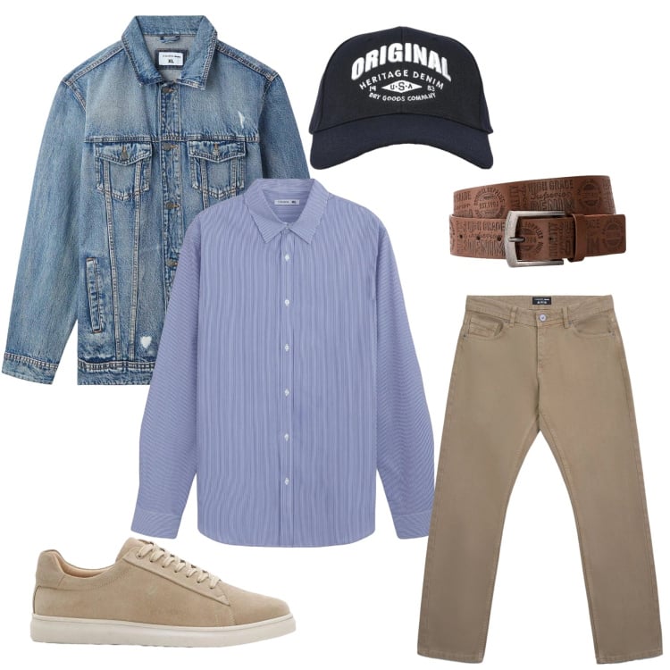 Outfit uomo - Look Casual. Stile Urban per Tutti i giorni. Abbinamento con cinture, sneakers, camicie, giacche, jeans, cappelli con visiera.