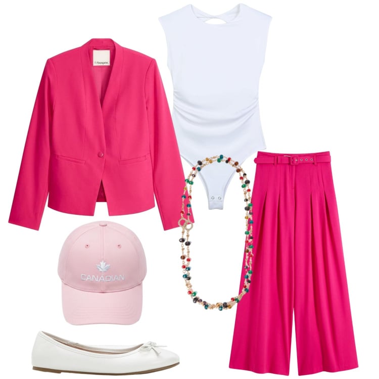 Outfit donna - Total look #2371561. Stile Romantica per Ufficio. Abbinamento con pantaloni, ballerine, blazer, collane, top, berretti.