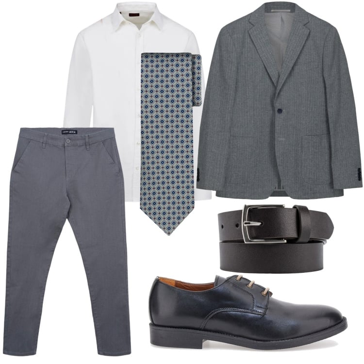 Outfit uomo - Meeting importante. Stile Trendy per Ufficio. Abbinamento con camicie, scarpe stringate, giacche, pantaloni chino, cinture, cravatte.