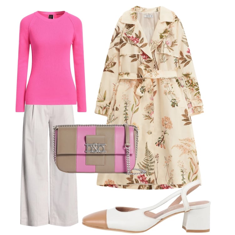 Outfit donna - Un dolce via via. Stile Trendy per Serata fuori. Abbinamento con pantaloni, décolleté, pullovers, borse a spalla, trench.