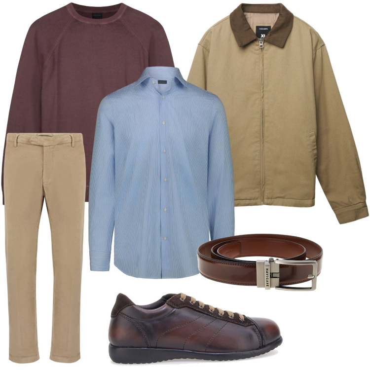Outfit uomo - Sovrapposizioni. Stile Trendy per Tutti i giorni. Abbinamento con pantaloni, maglieria, camicie, cappotti, scarpe stringate, cinture.
