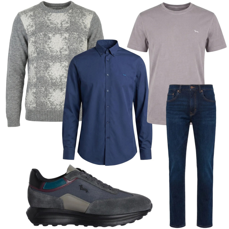 Outfit uomo - Casual. Stile Trendy per Tutti i giorni. Abbinamento con jeans, t-shirt, maglieria, sneakers, camicie.