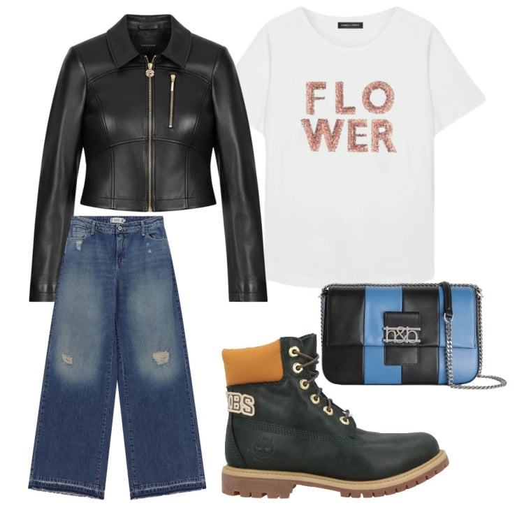 Outfit donna - Concerto rock. Stile Rock per Serata fuori. Abbinamento con stivaletti, giacche, t-shirt, jeans dritti, borse a tracolla.