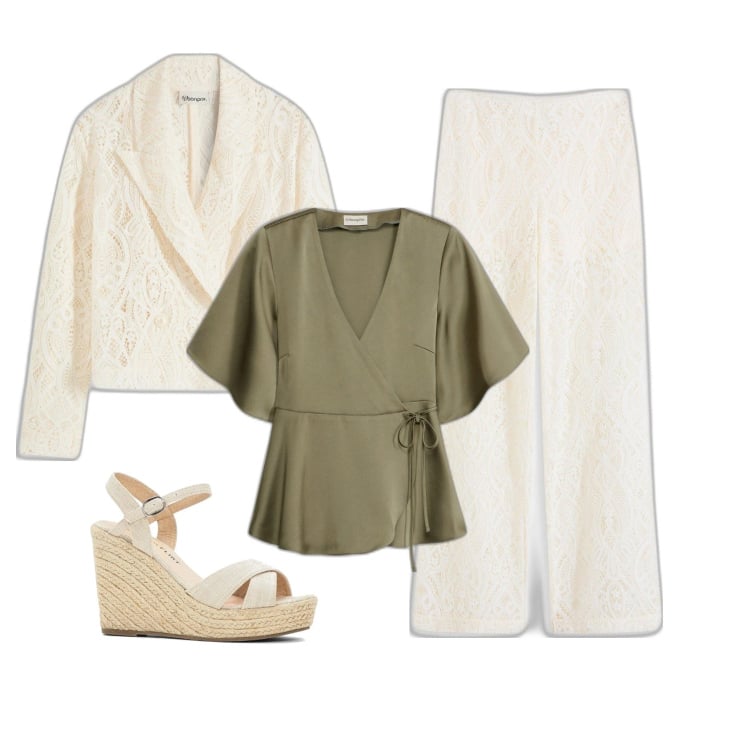 Outfit femme - Ensemble dentelle. Style Boho pour Cérémonie. Assortir avec tuniques, pantalon , chaussures à semelle compensée, blazers.