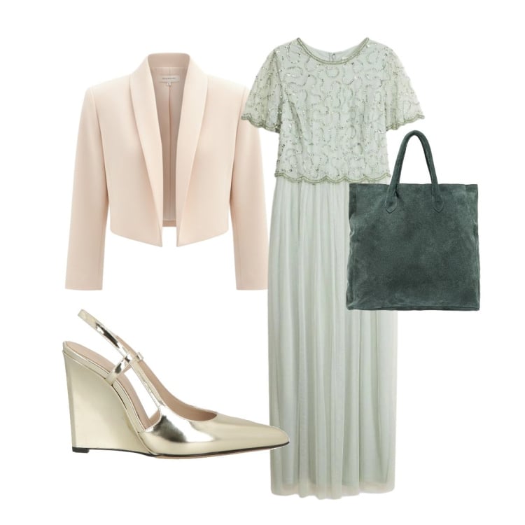 Outfit donna - Cerimonia in chiesa. Stile Chic per Cerimonia. Abbinamento con décolleté, vestiti lunghi, bolero, borse a mano.