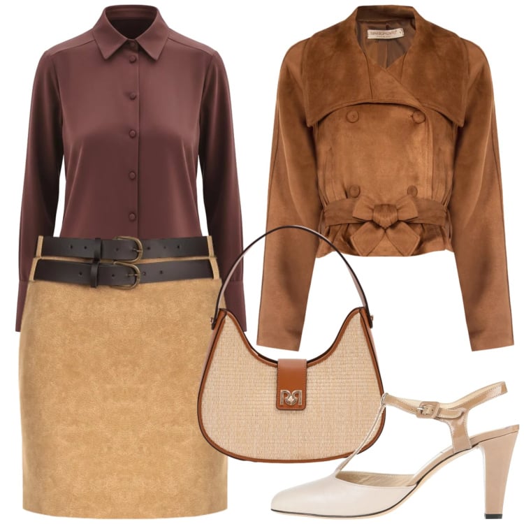 Outfit donna - Rinascimento per ufficio. Stile Trendy per Ufficio. Abbinamento con décolleté, borse a spalla, giacche, minigonne, camicie.