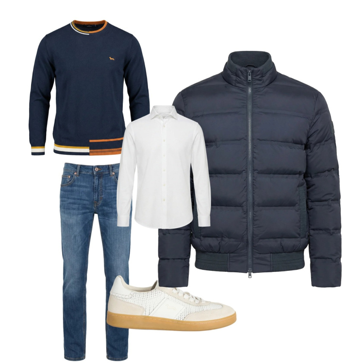 Outfit uomo - A cena con lei. Stile Casual per Serata speciale. Abbinamento con bomber, sneakers, camicie, pullovers, jeans.