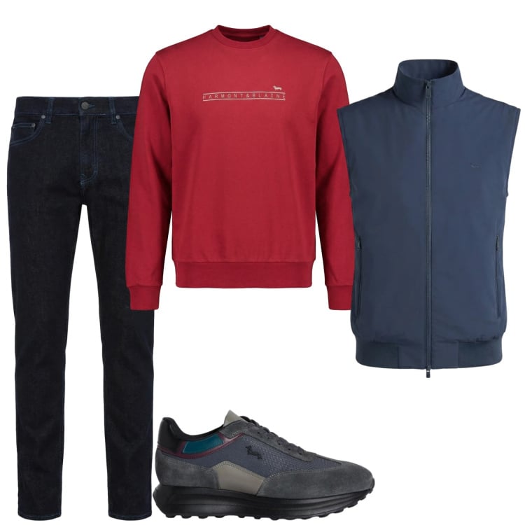 Outfit uomo - Total look #2371728. Stile Casual per Tutti i giorni. Abbinamento con jeans, felpe, gilet, sneakers.